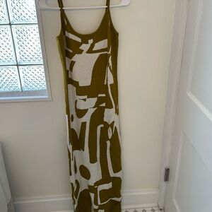 Green and white patterned maxi dress